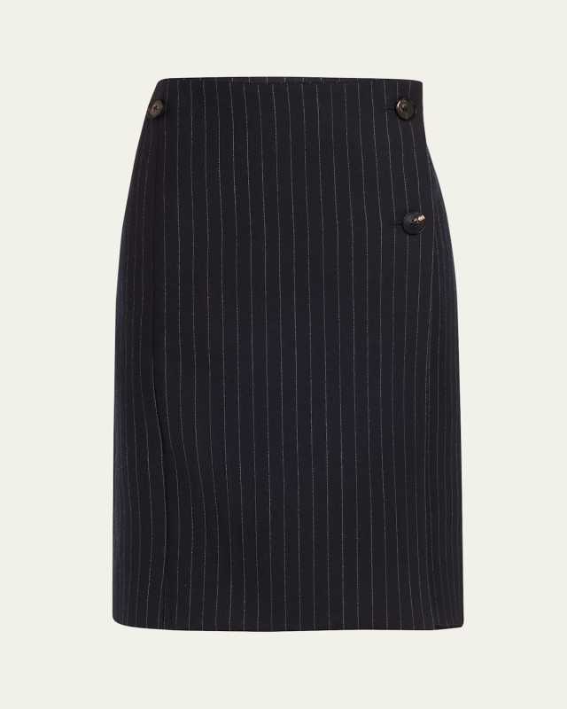 Pinstripe Wrap Wool Skirt